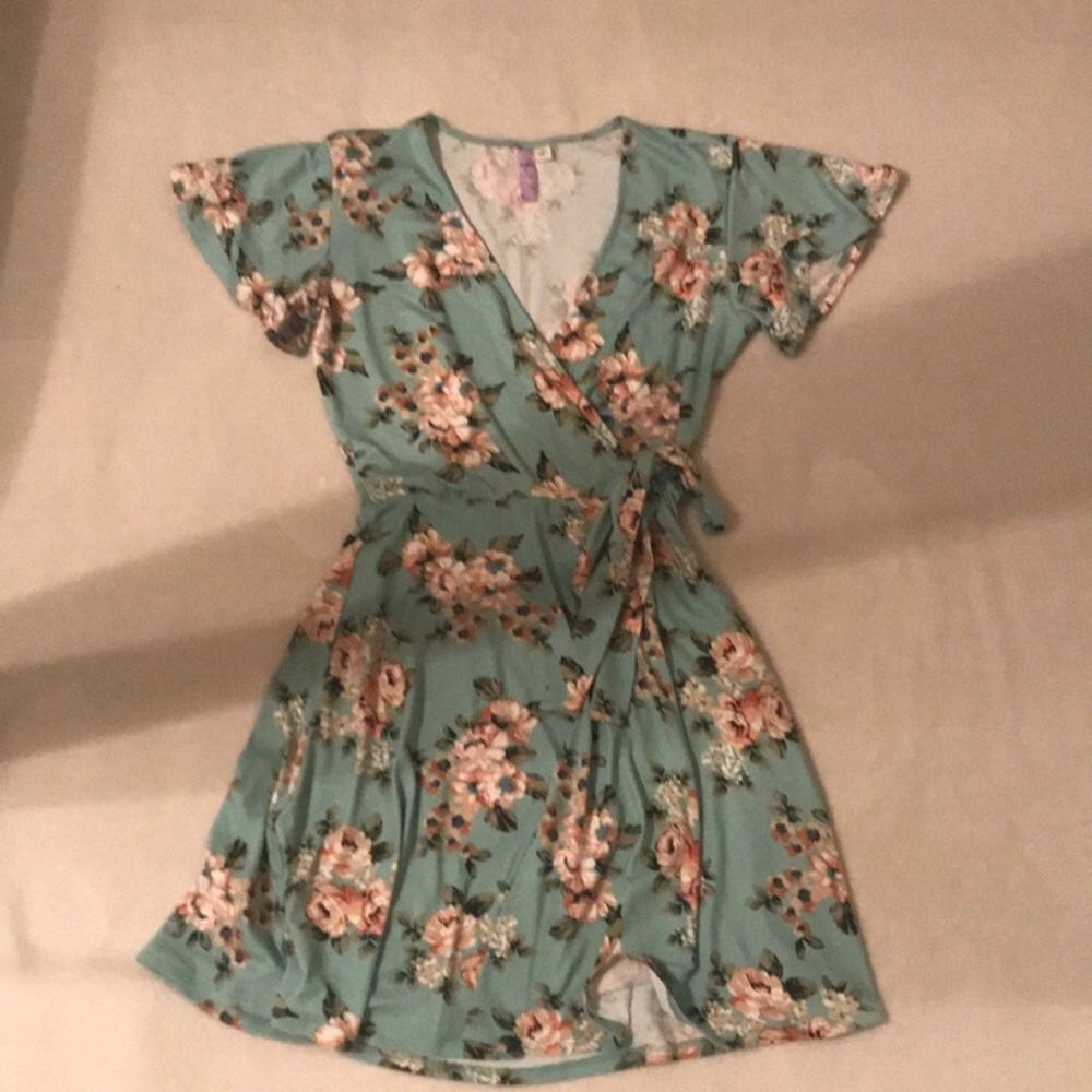 Blue floral wrap dress